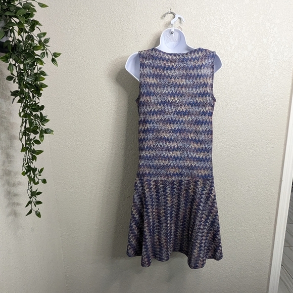 Maeve By Anthropologie Westwater Knit Tank Dress Blue Zigzag Pattern V-Neck XS - Picture 2 of 12